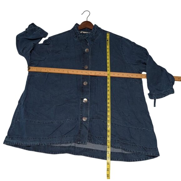 Soft Surroundings Women 2X Tencel Denim Button-Up Shirt Ruffle Collar Split Cuff - Picture 10 of 14